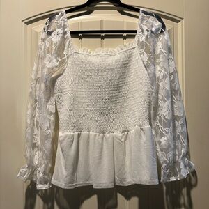 Womens NWT white lace sleeve tube top bodice sexy blouse Ember brand Sz L